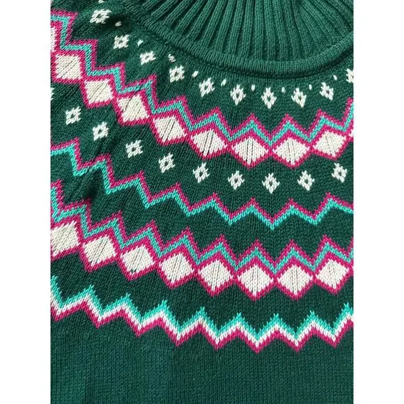 J. Crew Fair Isle Turtle Neck Sweater Green Berry Size Small - Picture 7 of 10